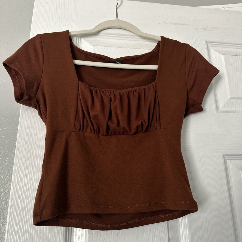 Brown Square Neck Top